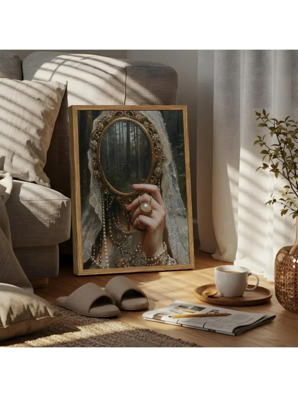Gothic Dark Academia Wall Art Set of 3 - Vintage Witch Mirror Decor, Moody
